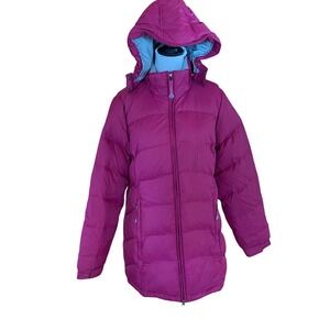 L.L. Bean Pink Puffer Down Hooded Winter Coat Medium Parka Jacket